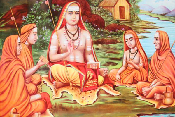 adi shankaracharya with Hastamalaka & other disciples