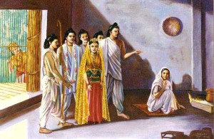 The Pandavas with Draupadi ad Kunti
